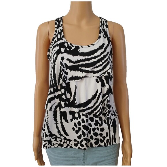 BCX Women's Medium Summer Black & White Ruffle Top Beachy Boho - Picture 4 of 16